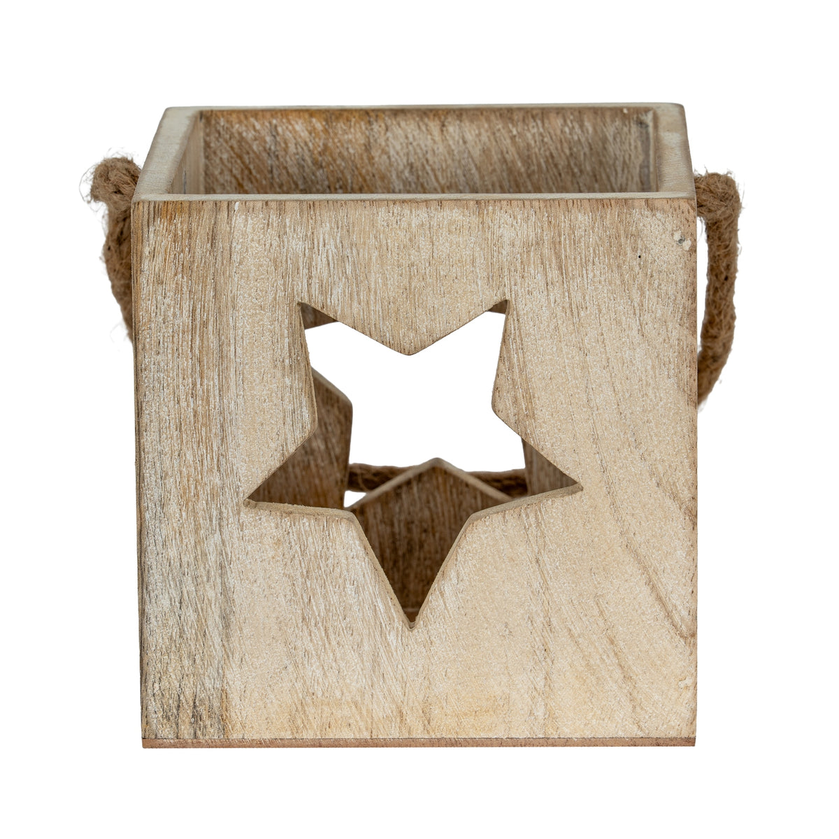 Washed Wood Large Star Tealight Candle Holder 13 cm
