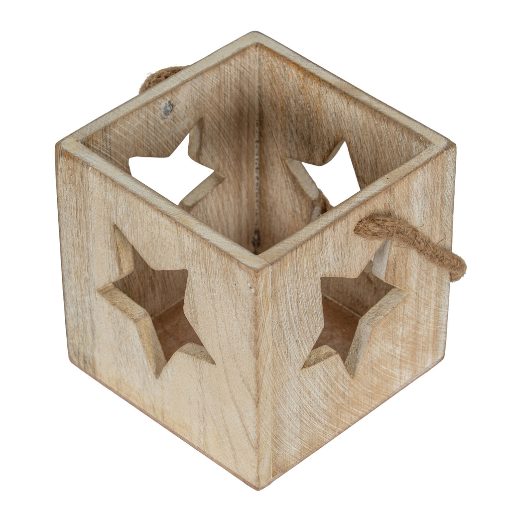 Washed Wood Large Star Tealight Candle Holder 13 cm