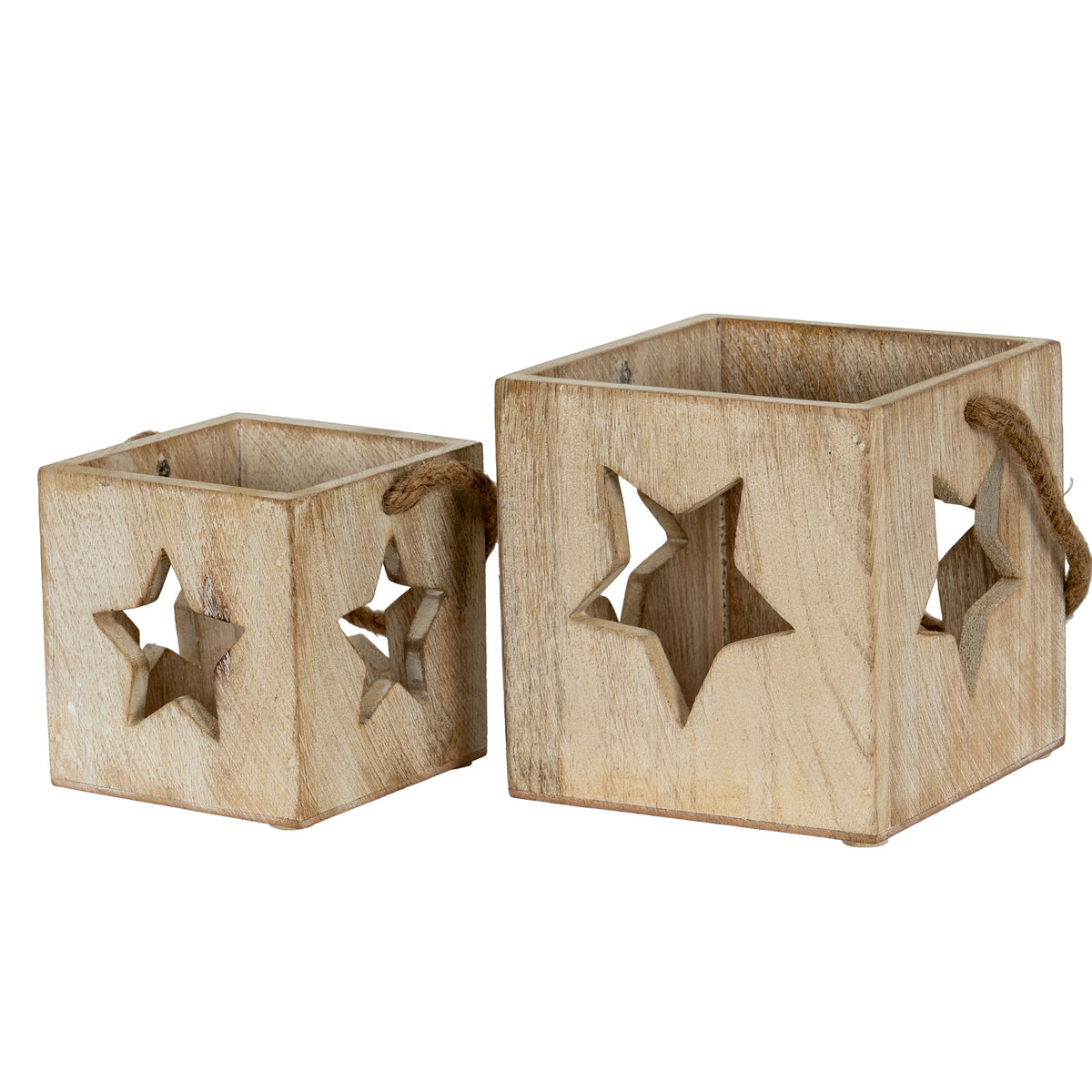 Washed Wood Large Star Tealight Candle Holder 13 cm