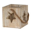 Washed Wood Large Star Tealight Candle Holder 13 cm