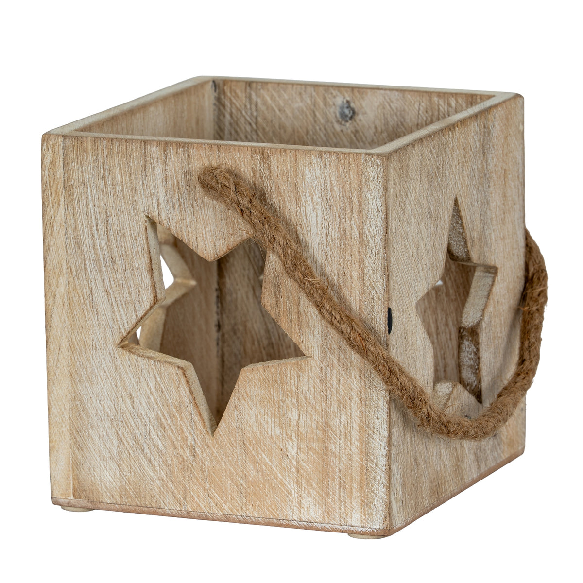 Washed Wood Large Star Tealight Candle Holder 13 cm