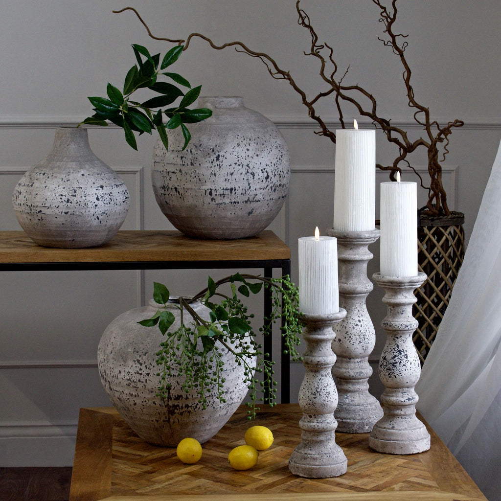 Large Stone Ceramic Column Candle Holder 45 cm