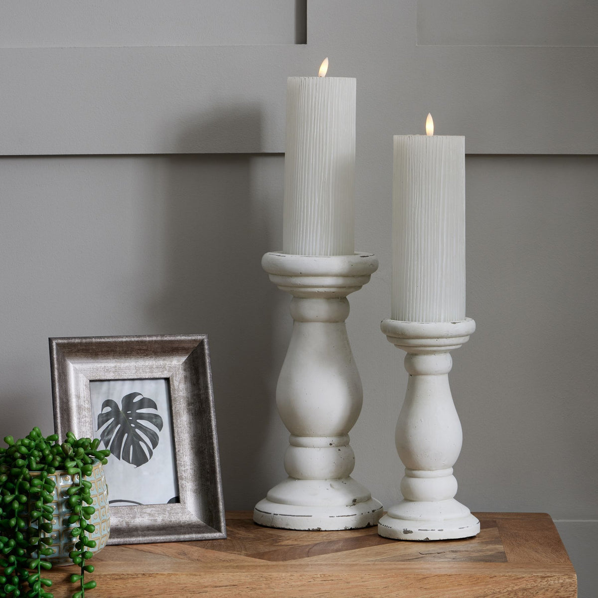 Small Matt White Ceramic Candle Holder 23 cm