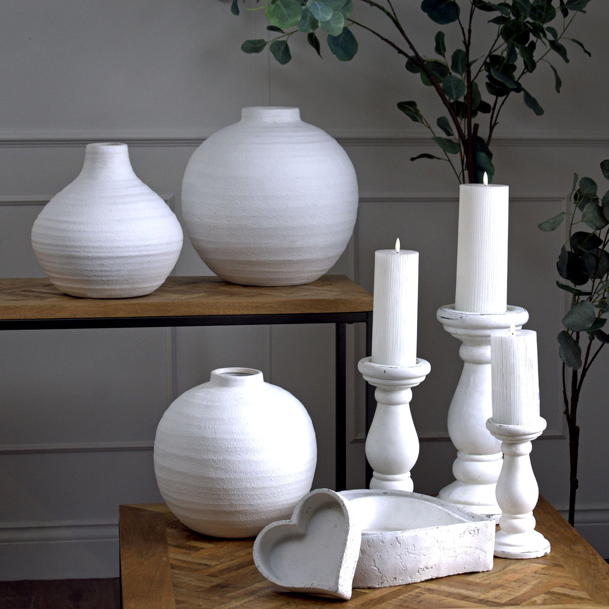 Large Matt White Ceramic Candle Holder 38 cm