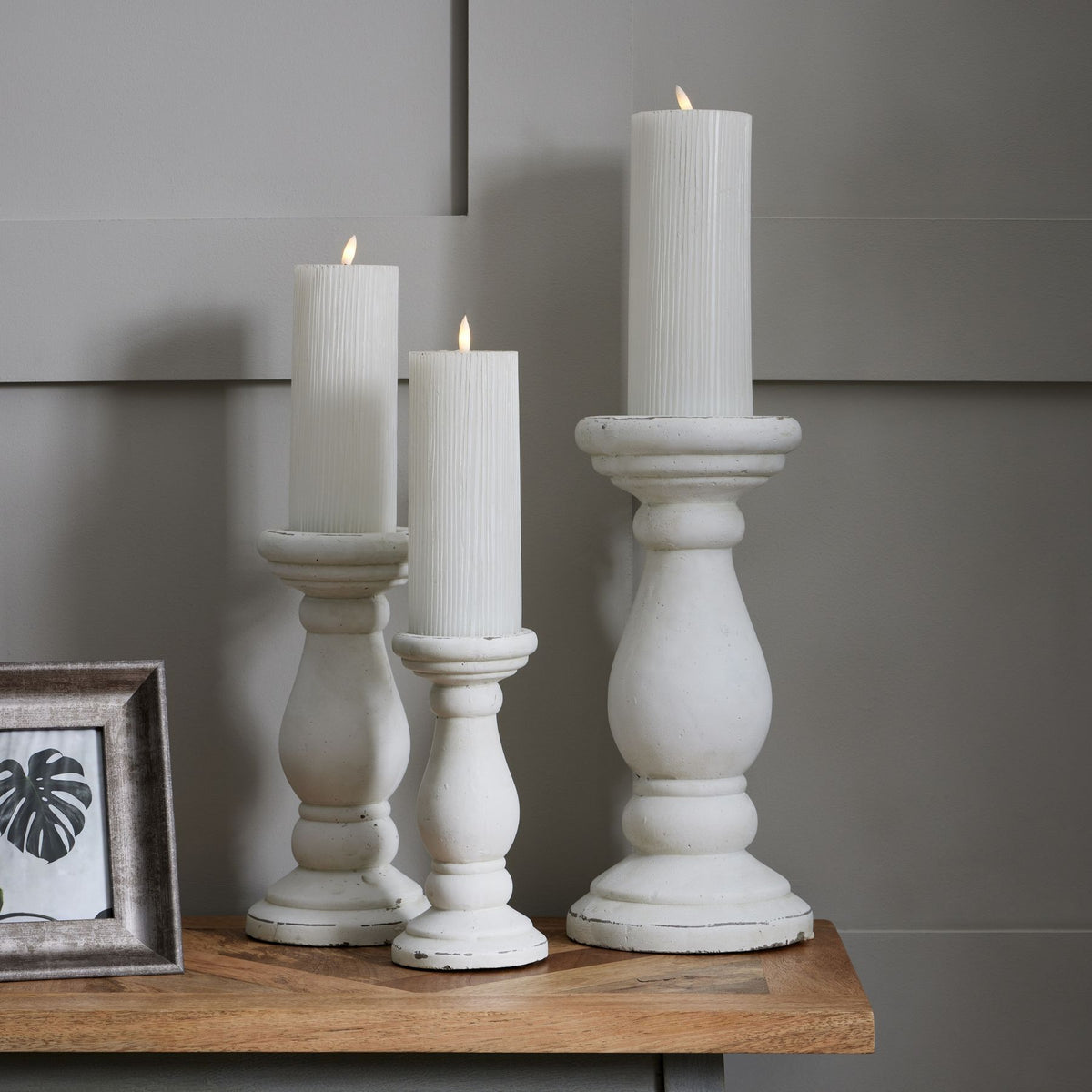 Large Matt White Ceramic Candle Holder 38 cm