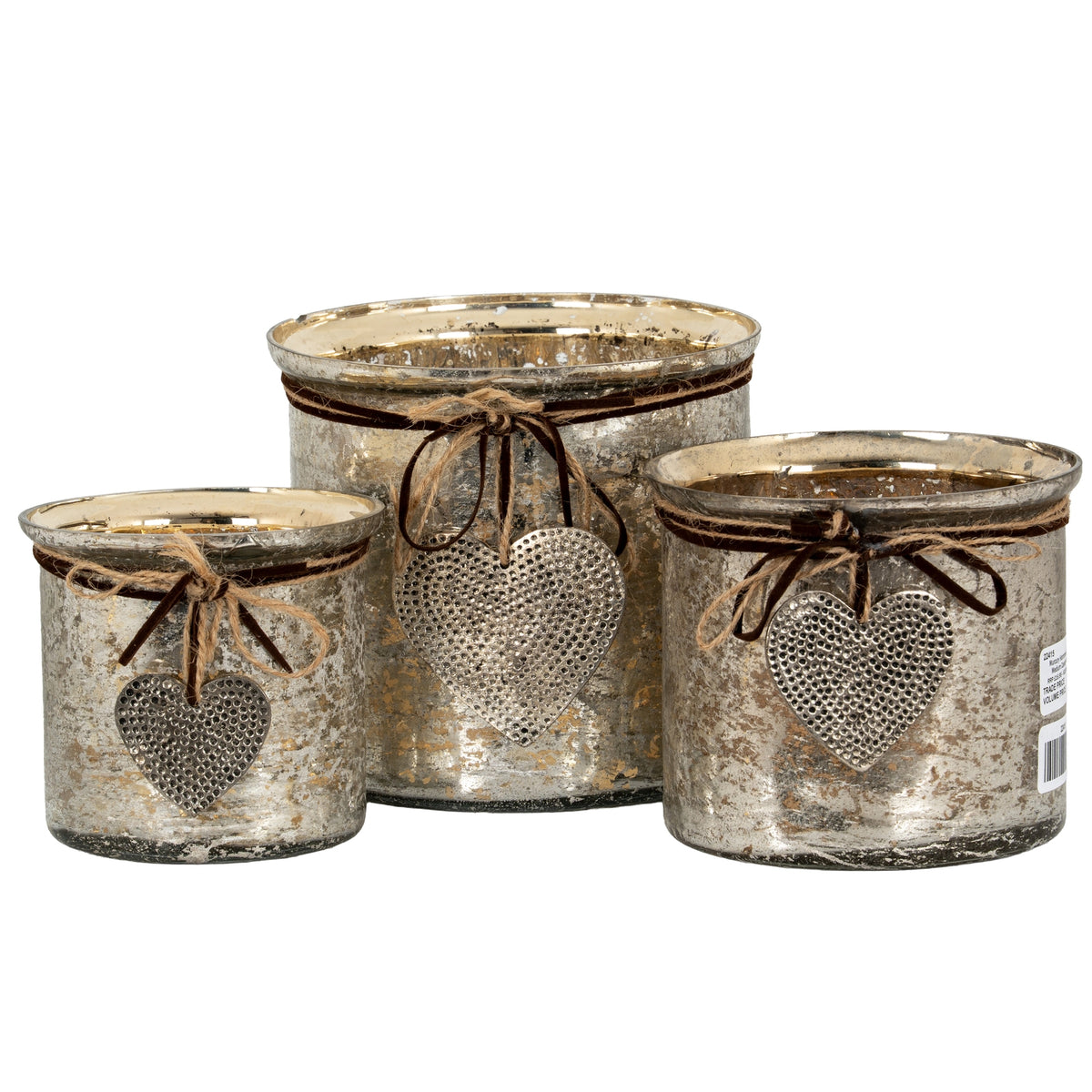Mercury Hammered Heart Large Candle Holder 16 cm
