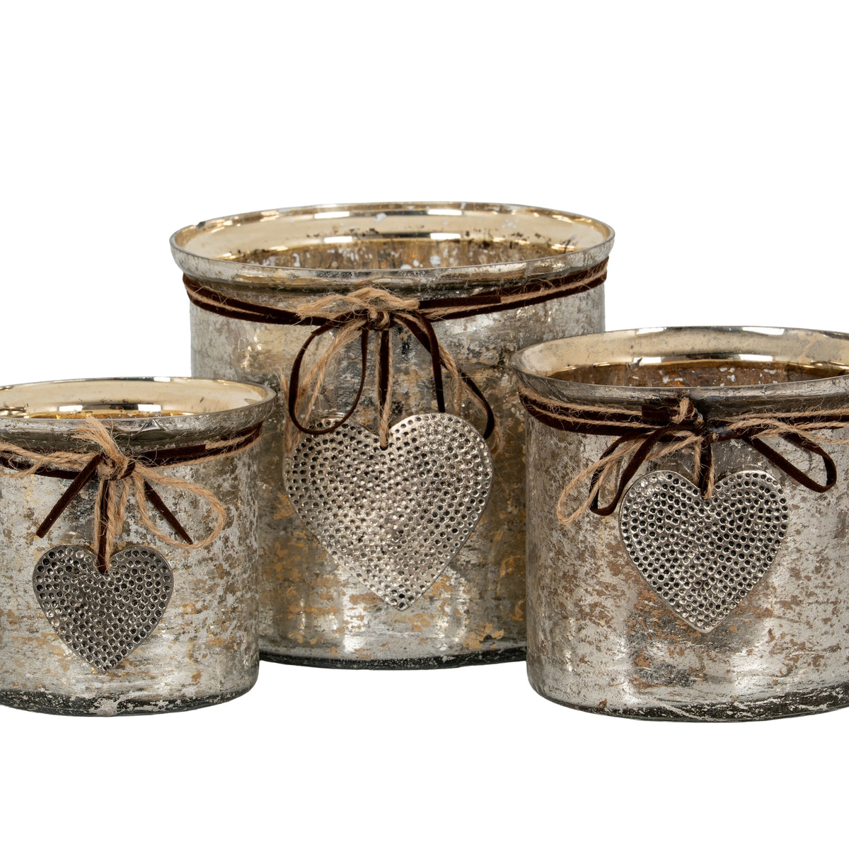 Mercury Hammered Heart Large Candle Holder 16 cm