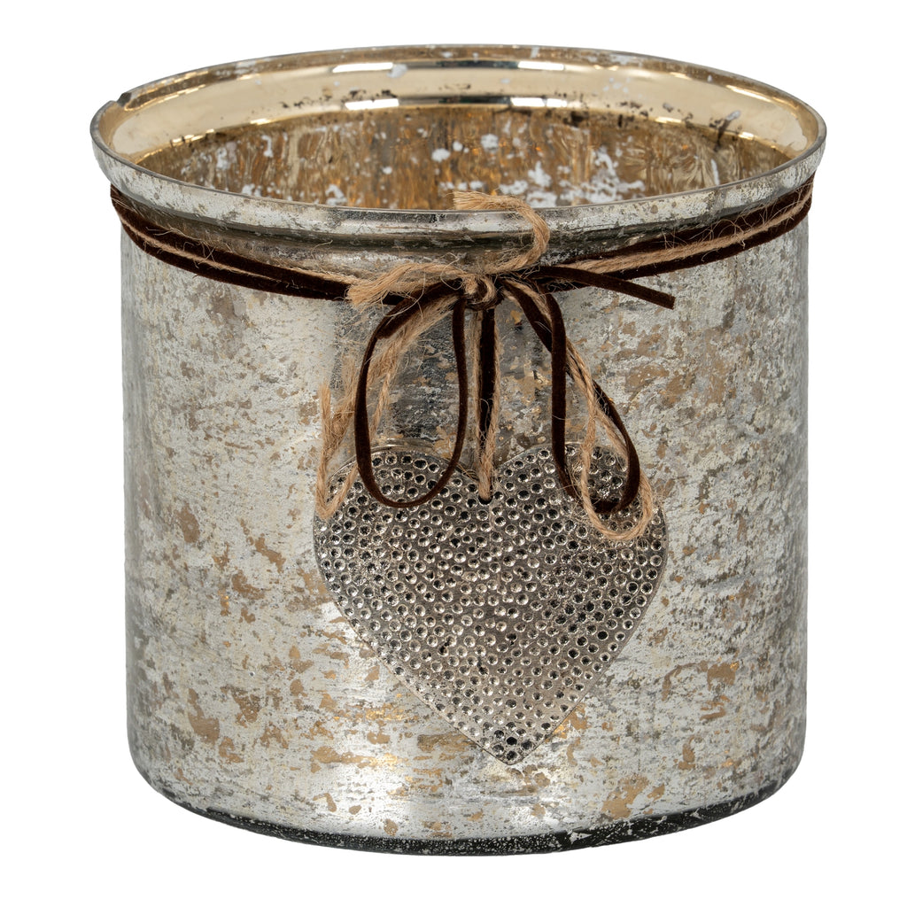 Mercury Hammered Heart Large Candle Holder 16 cm
