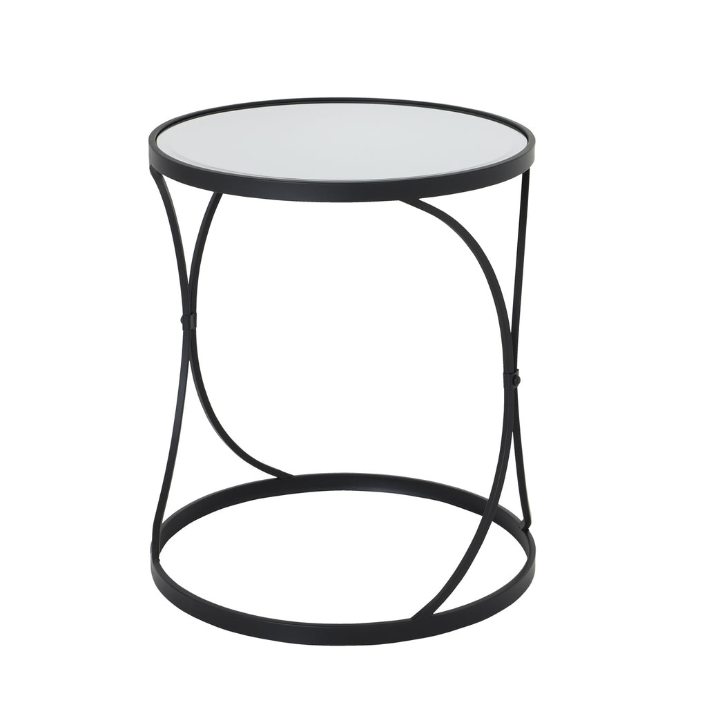 Concaved Set Of Two Black Mirrored Side Tables 58 cm
