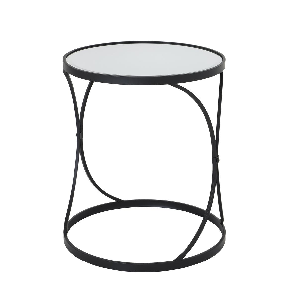 Concaved Set Of Two Black Mirrored Side Tables 58 cm