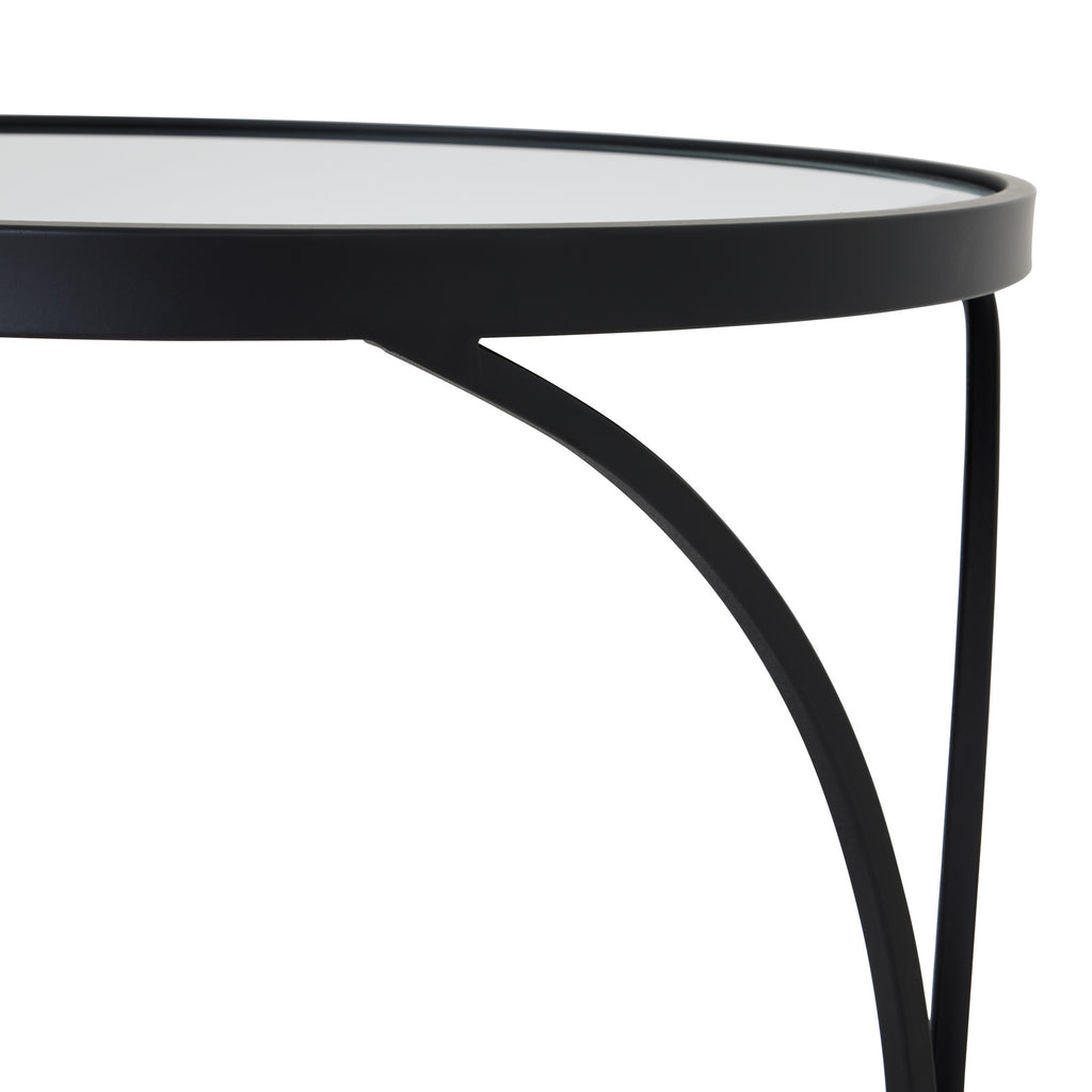 Concaved Set Of Two Black Mirrored Side Tables 58 cm