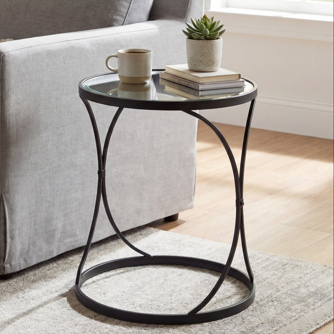 Concaved Set Of Two Black Mirrored Side Tables 58 cm