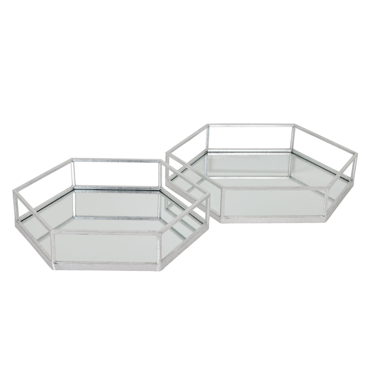 Silver Hexagon Set Of Two Trays 50 cm