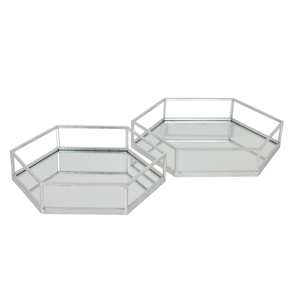 Silver Hexagon Set Of Two Trays 50 cm