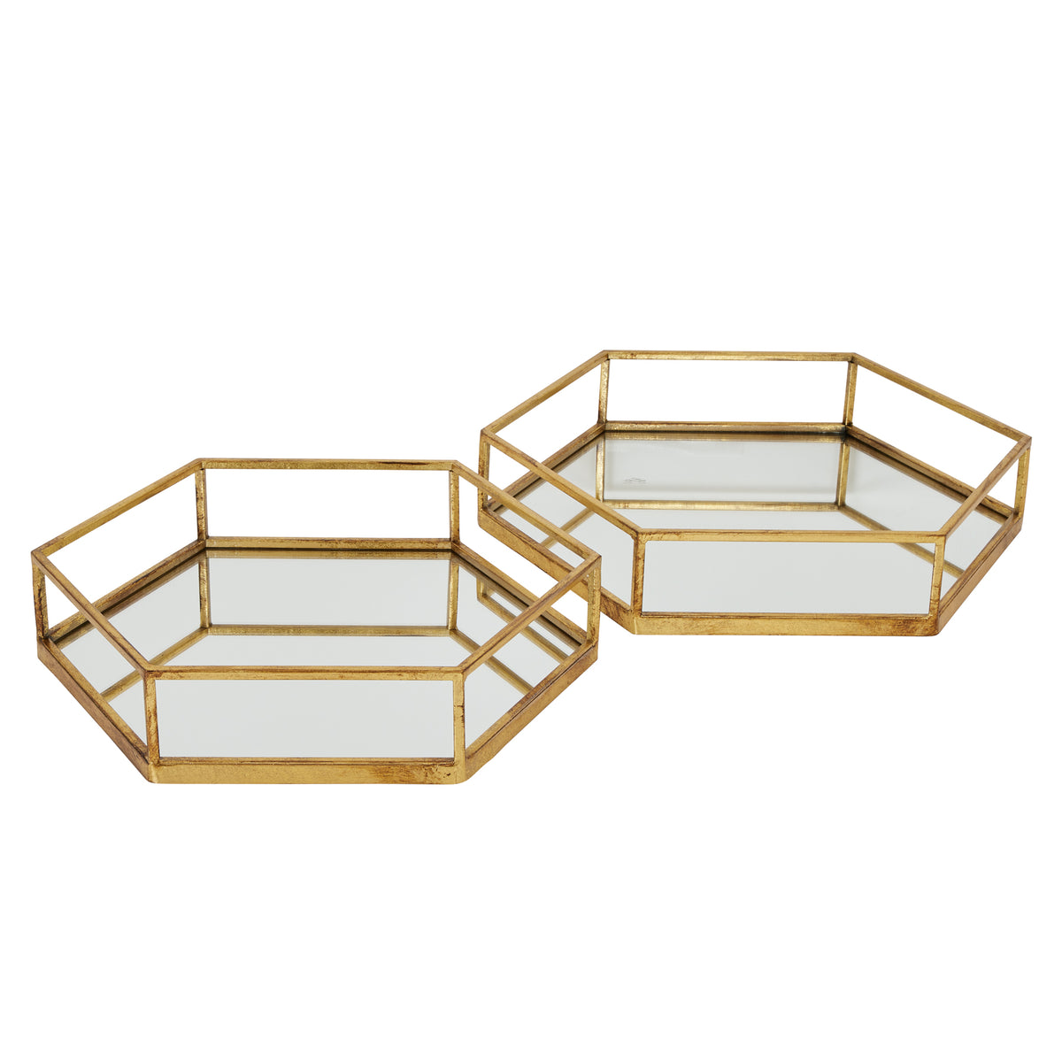 Gold Hexagon Set Of Two Trays 50 cm