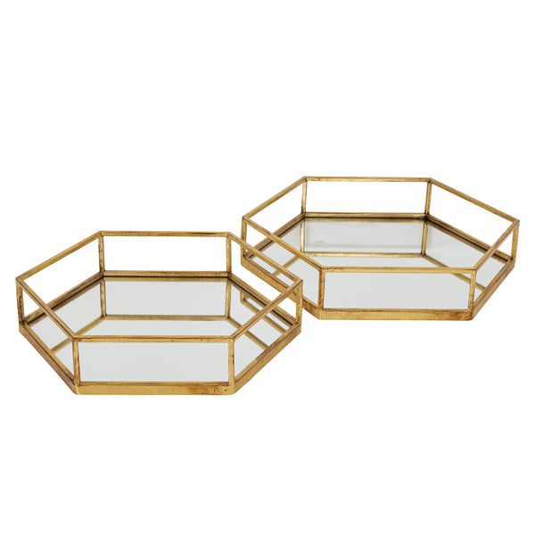 Gold Hexagon Set Of Two Trays 50 cm