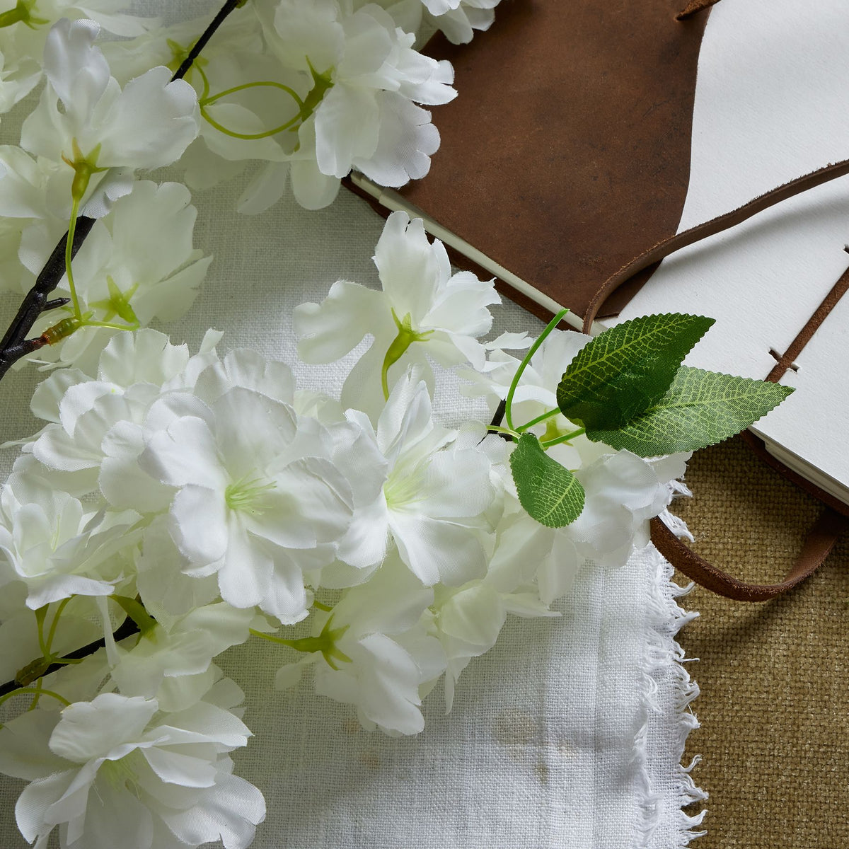 Large White Full Cherry Blossom Stem 100 cm