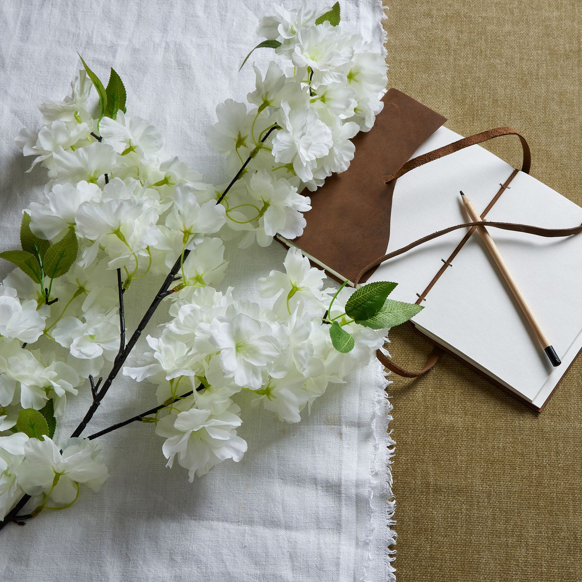 Large White Full Cherry Blossom Stem 100 cm