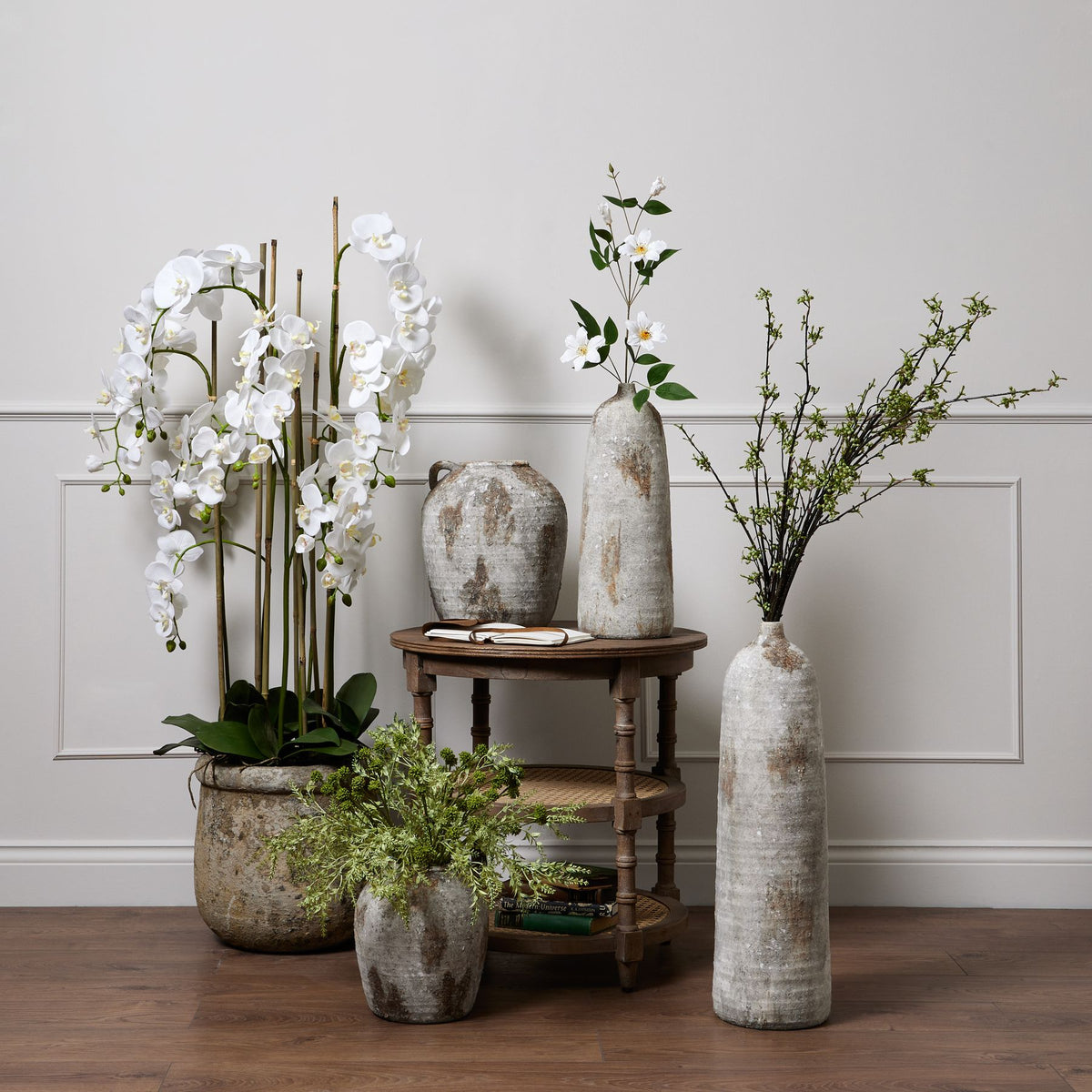 Large White Orchid In Antique Stone Pot 153 cm