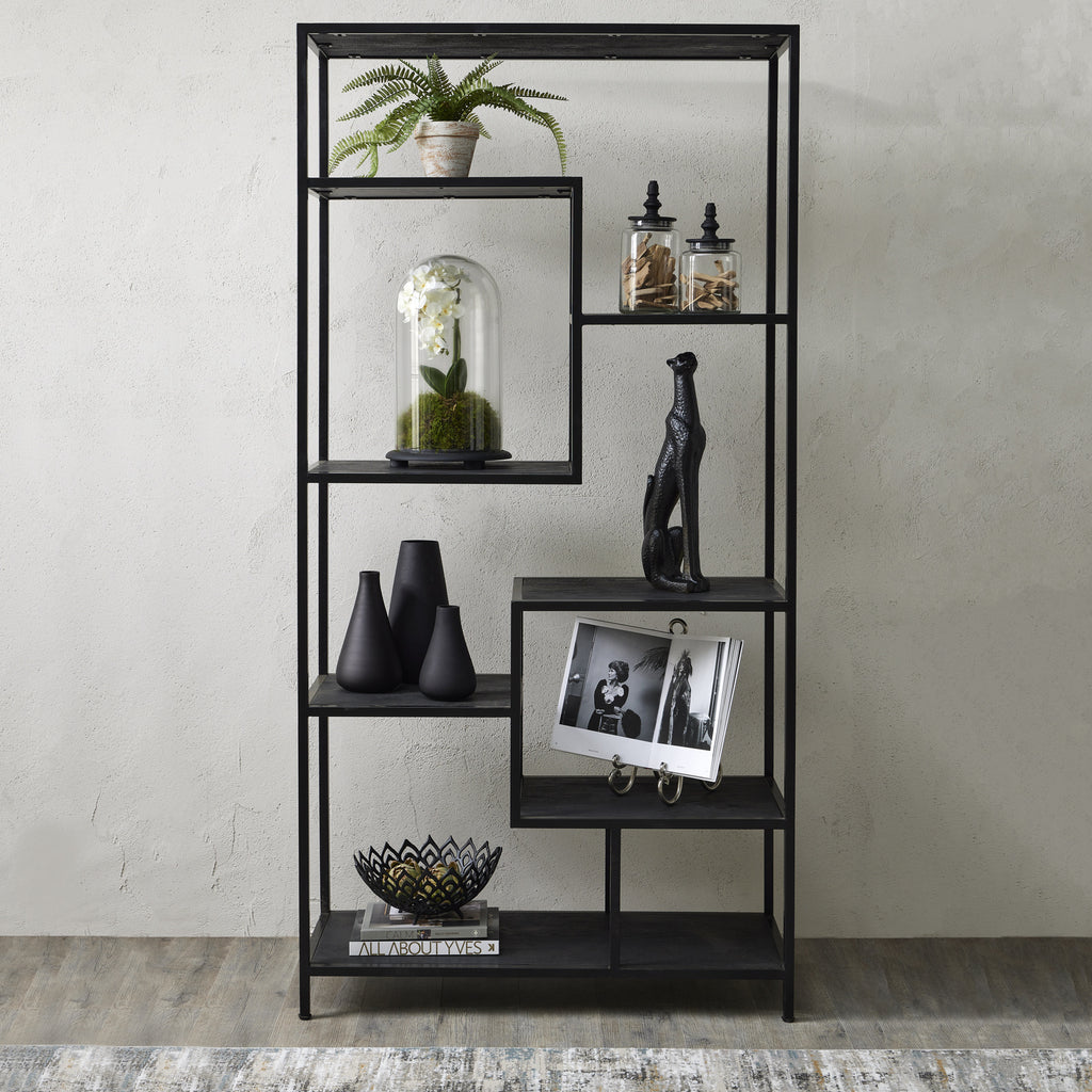 Large Black Multi Shelf Unit 200 cm