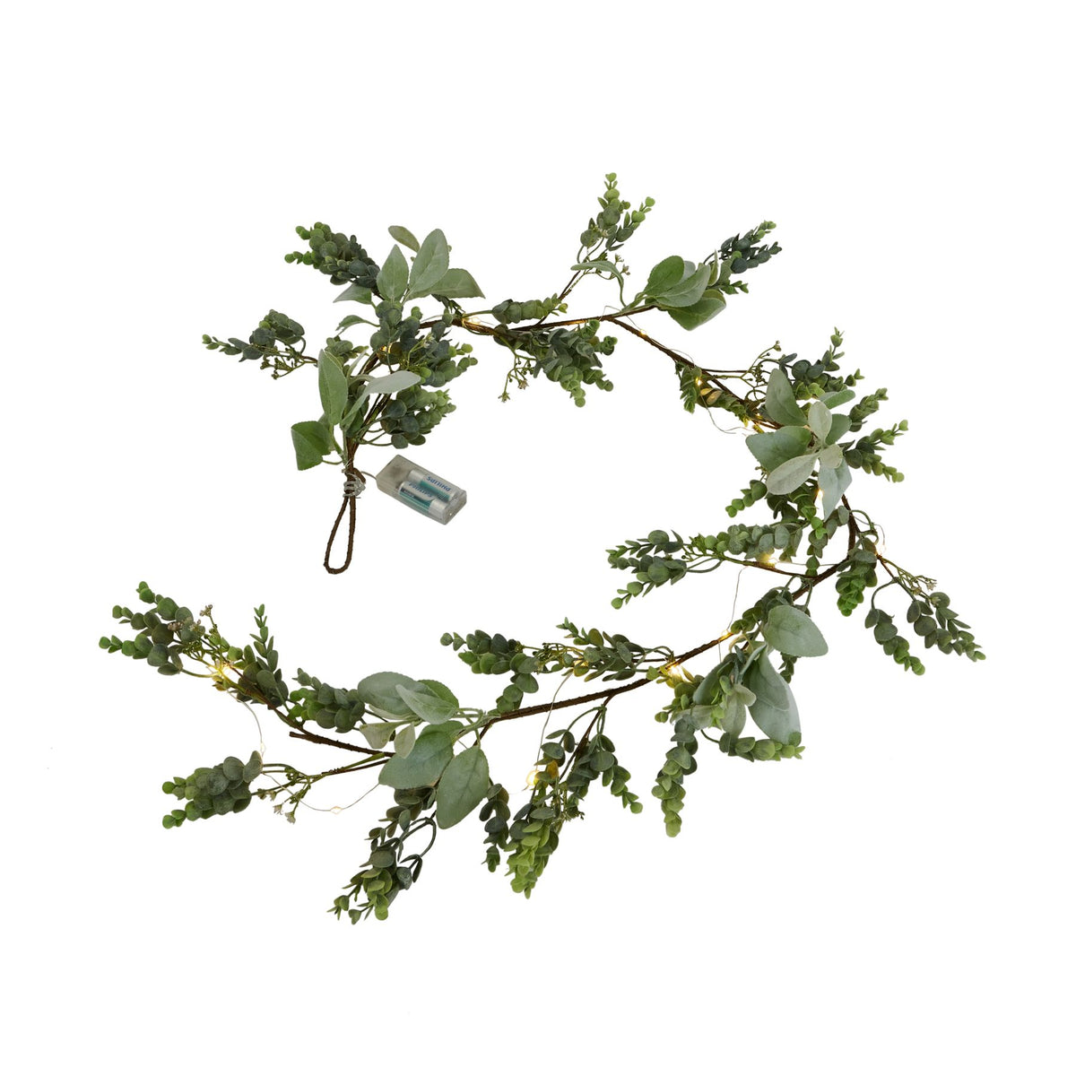Led Winter Garland With Eucalyptus And Lambs Ear 153 cm