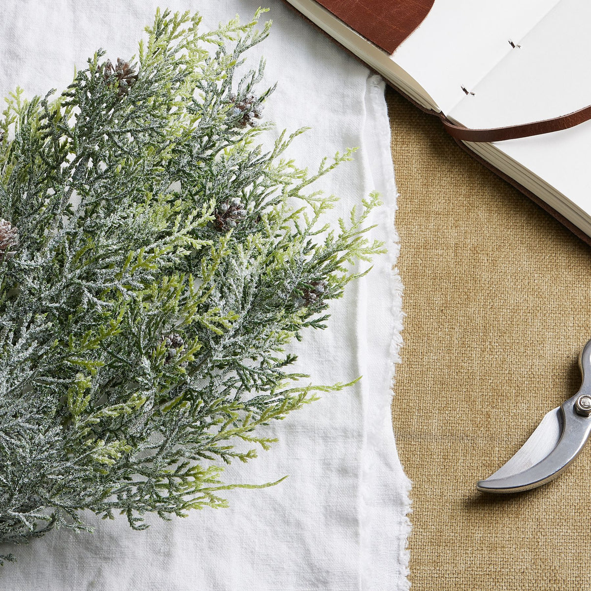 Frosted Pine Spray Stem With Pinecones 49 cm