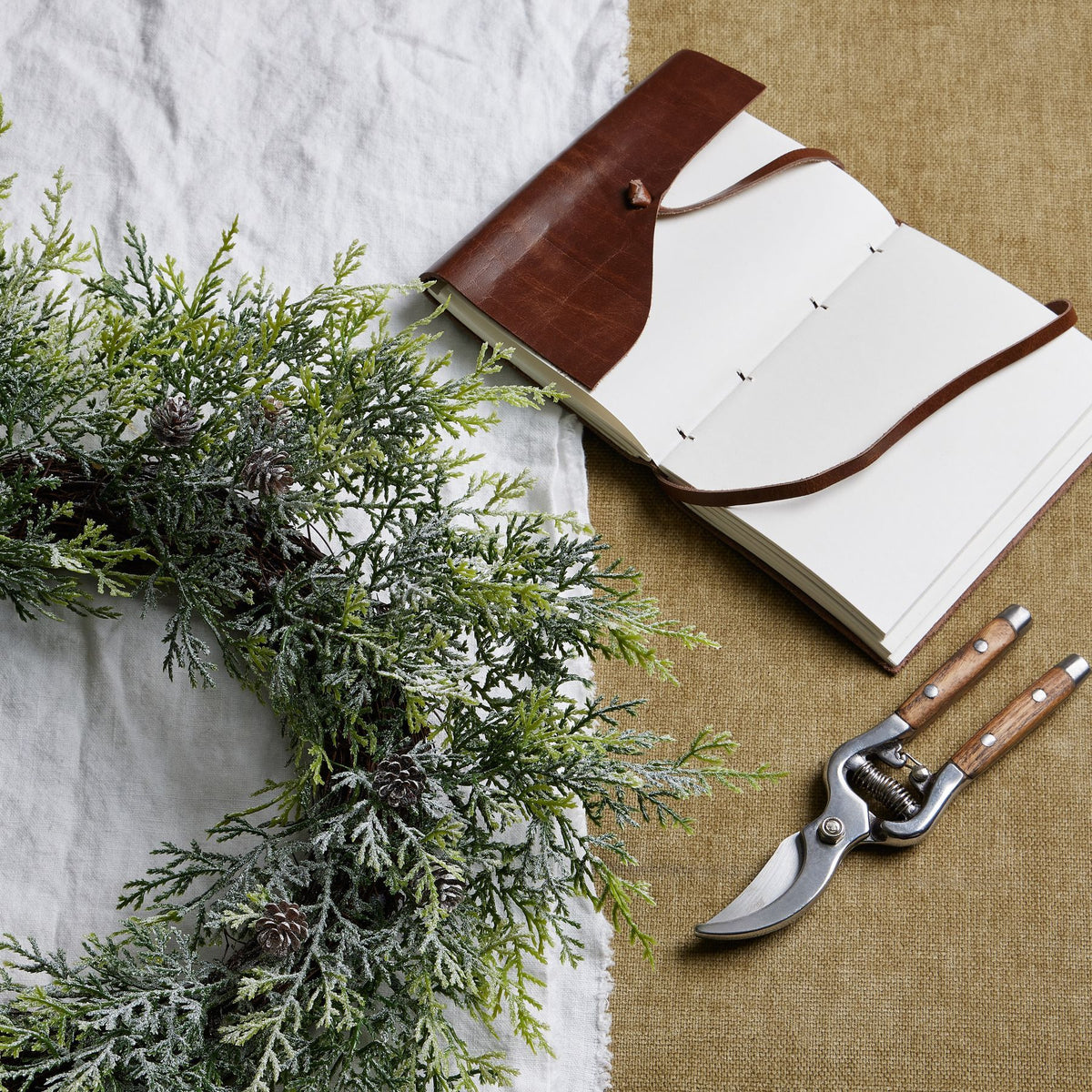 Frosted Pine Wreath With Pinecones 55 cm