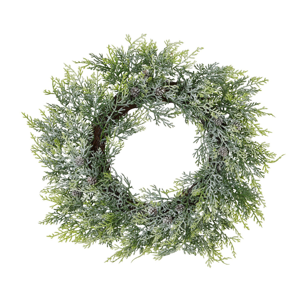 Frosted Pine Wreath With Pinecones 55 cm