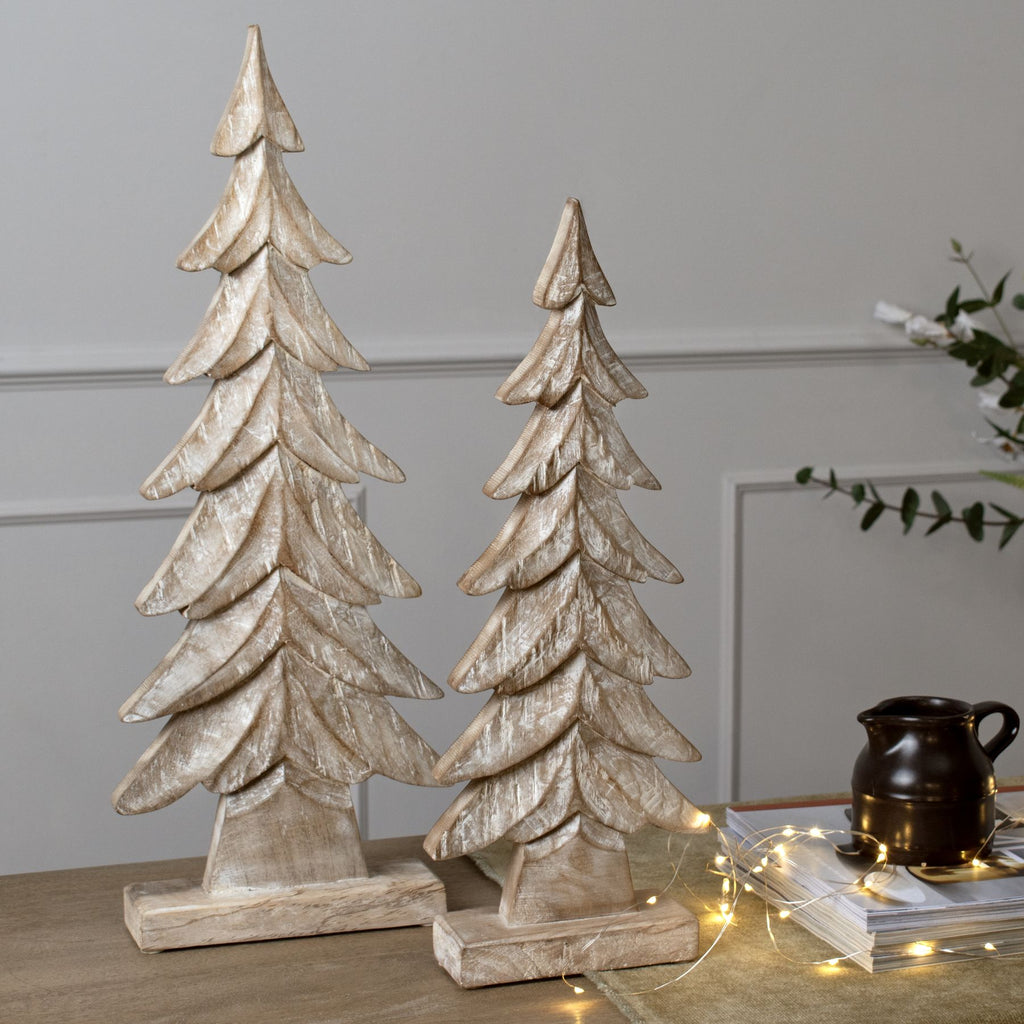 Carved Wood Christmas Tree 43 cm