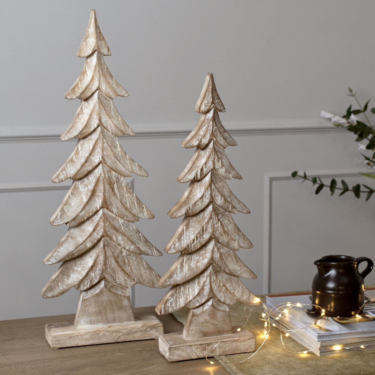 Carved Wood Christmas Tree 43 cm