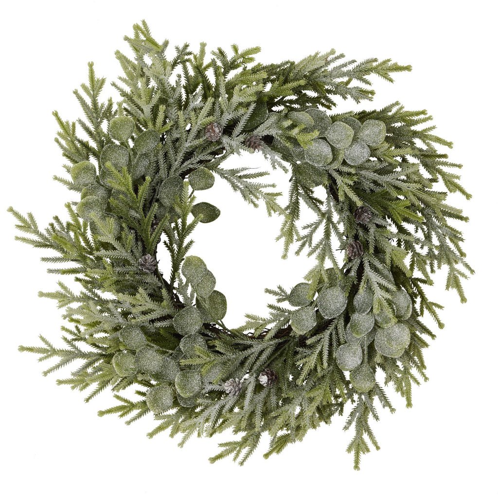 Frosted Pine And Eucalyptus Wreath 50 cm