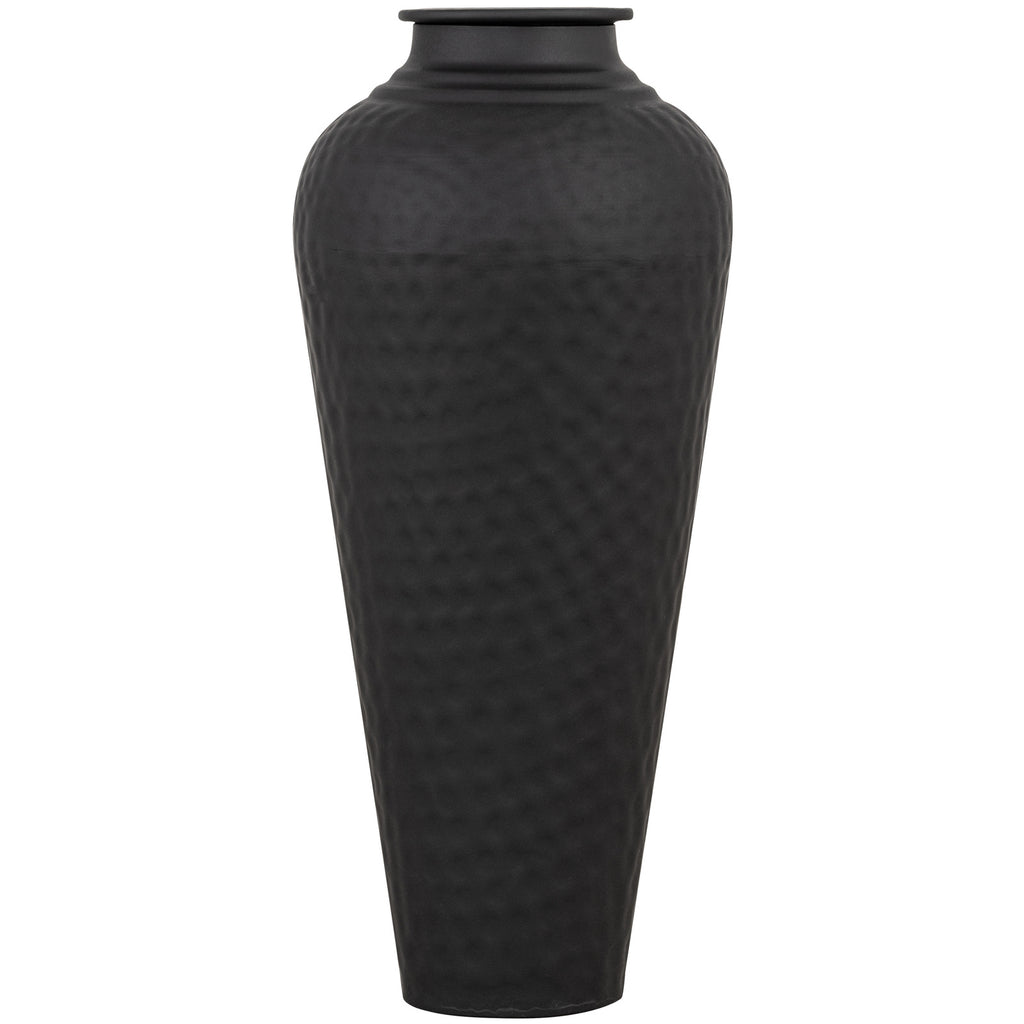 Matt Black Hammered Vase With Lid 41 cm