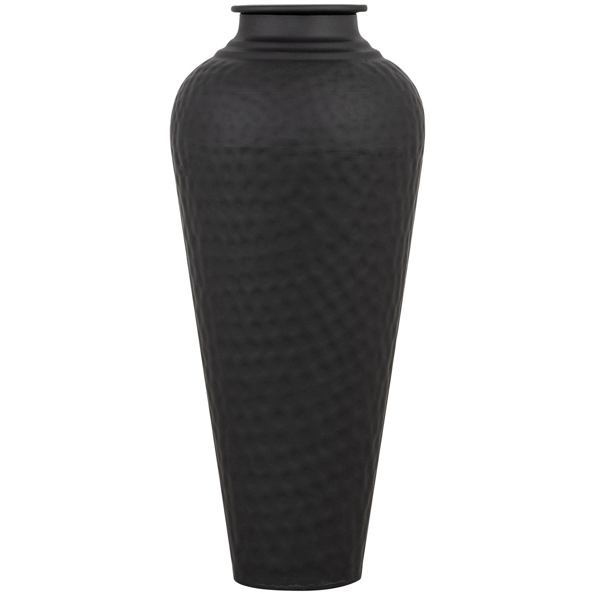 Matt Black Hammered Vase With Lid 41 cm