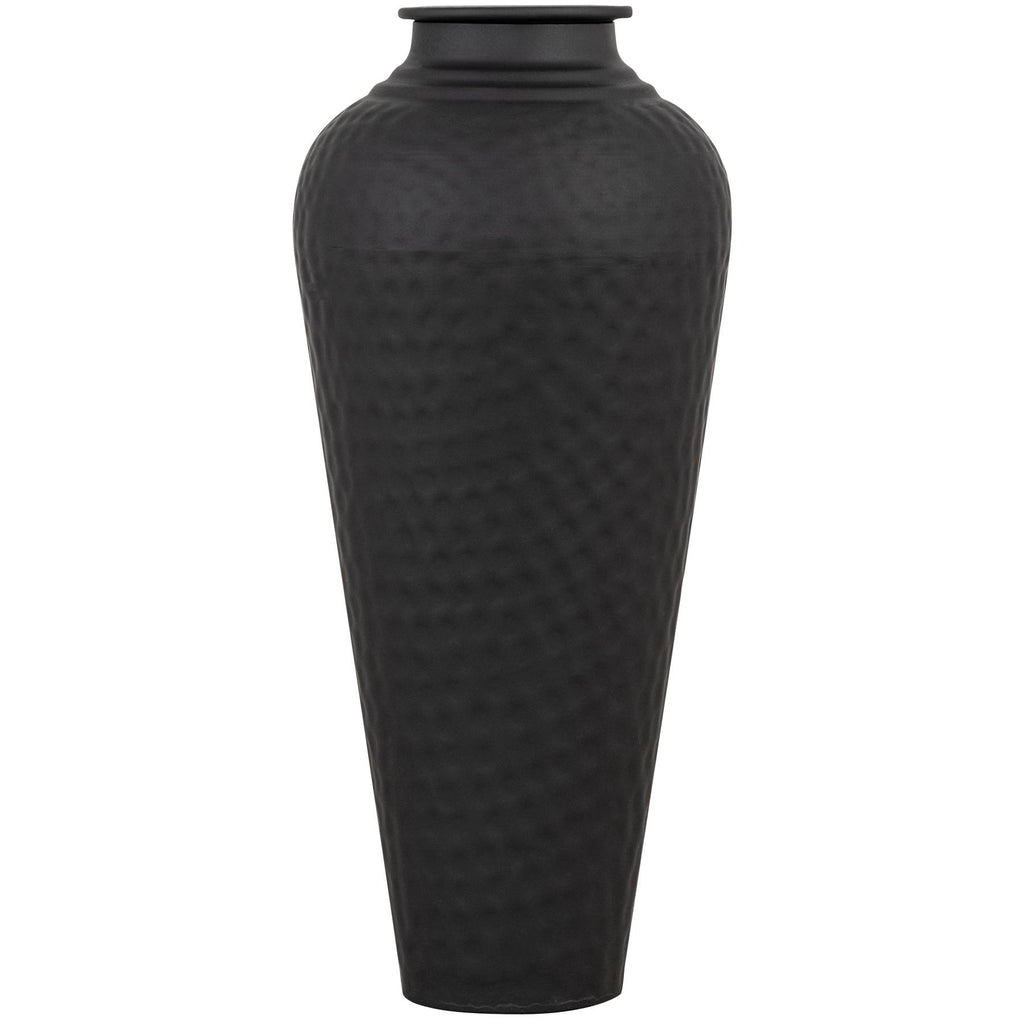 Matt Black Hammered Vase With Lid 41 cm