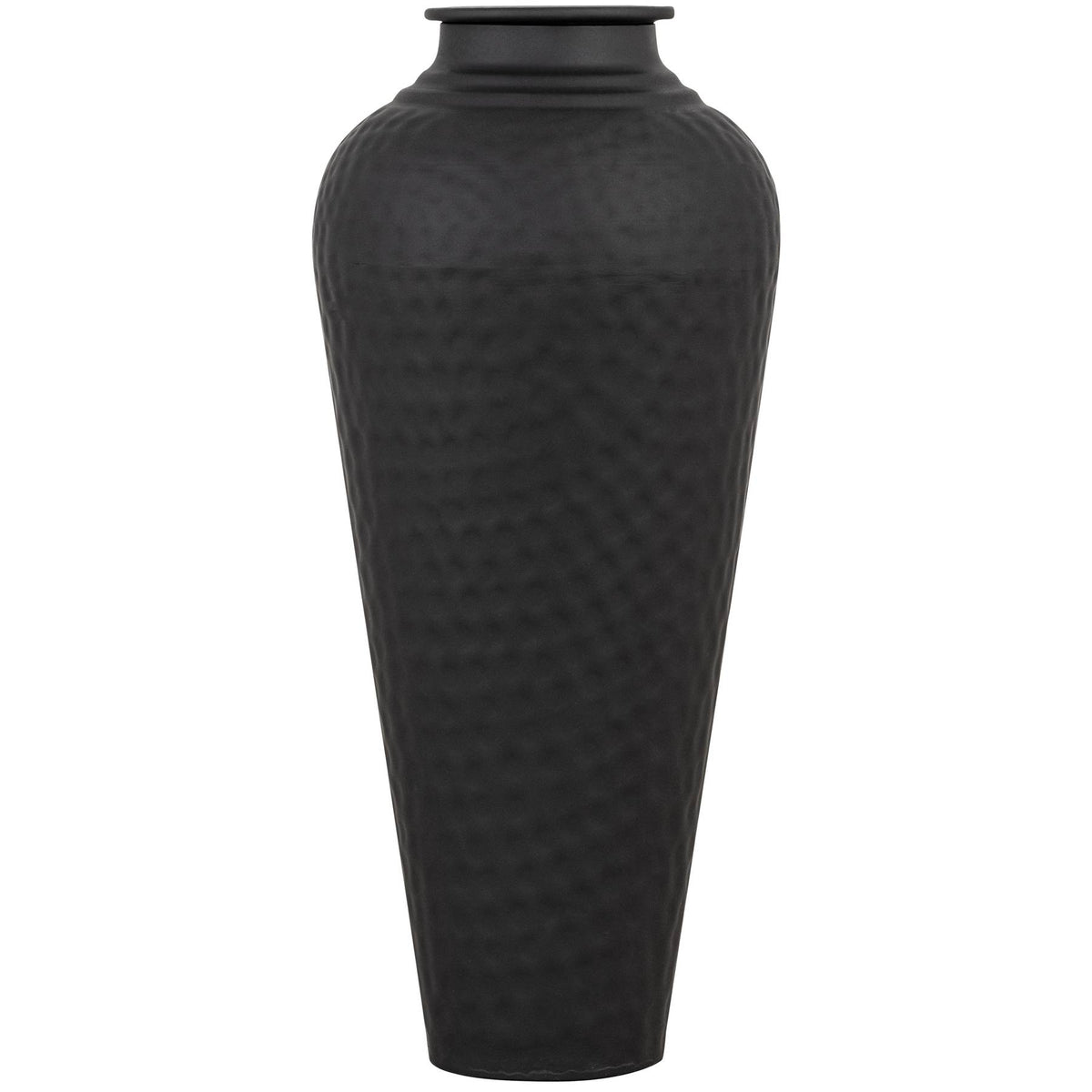 Matt Black Hammered Vase With Lid 41 cm