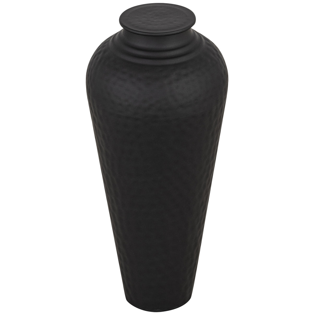 Matt Black Hammered Vase With Lid 41 cm