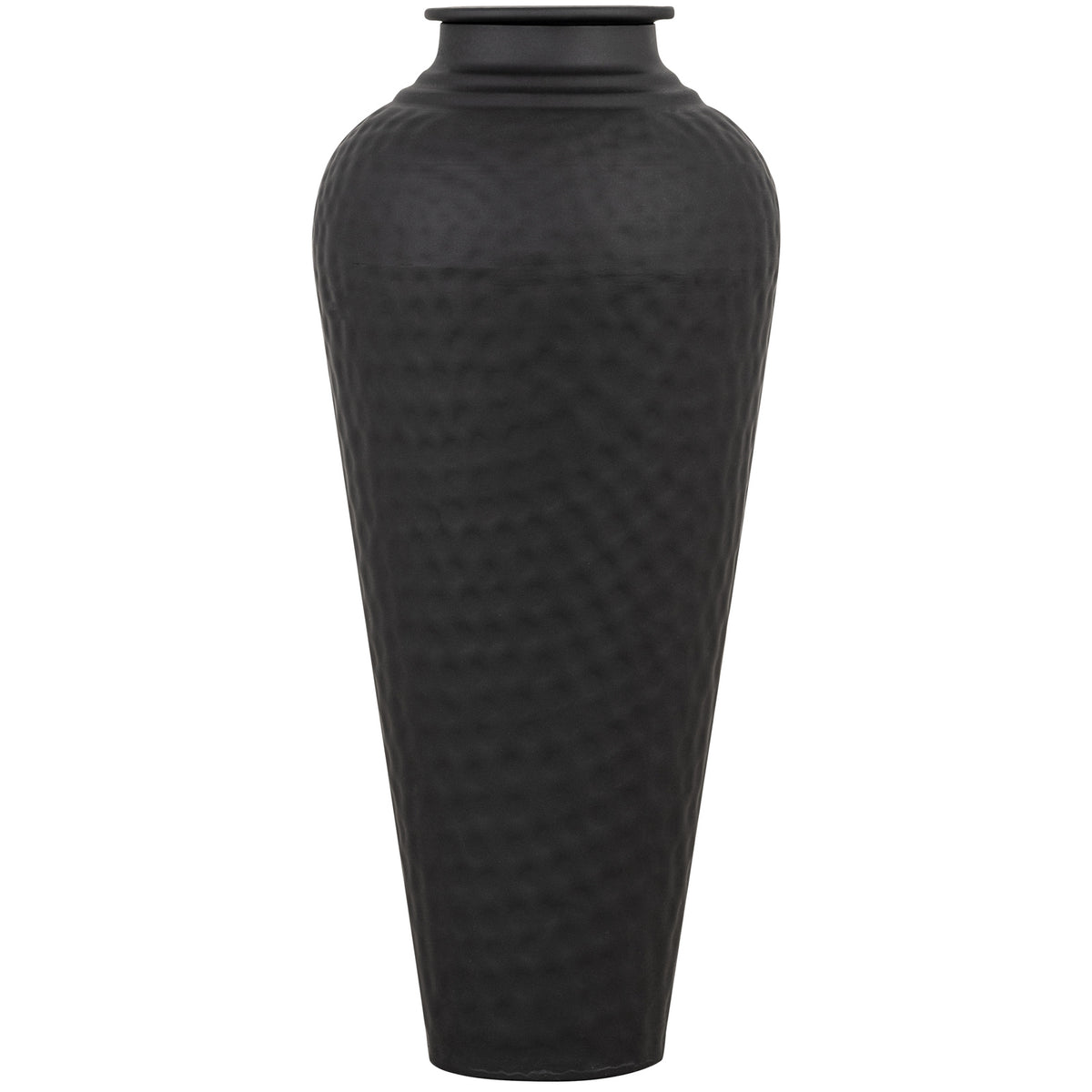 Matt Black Hammered Vase With Lid 41 cm