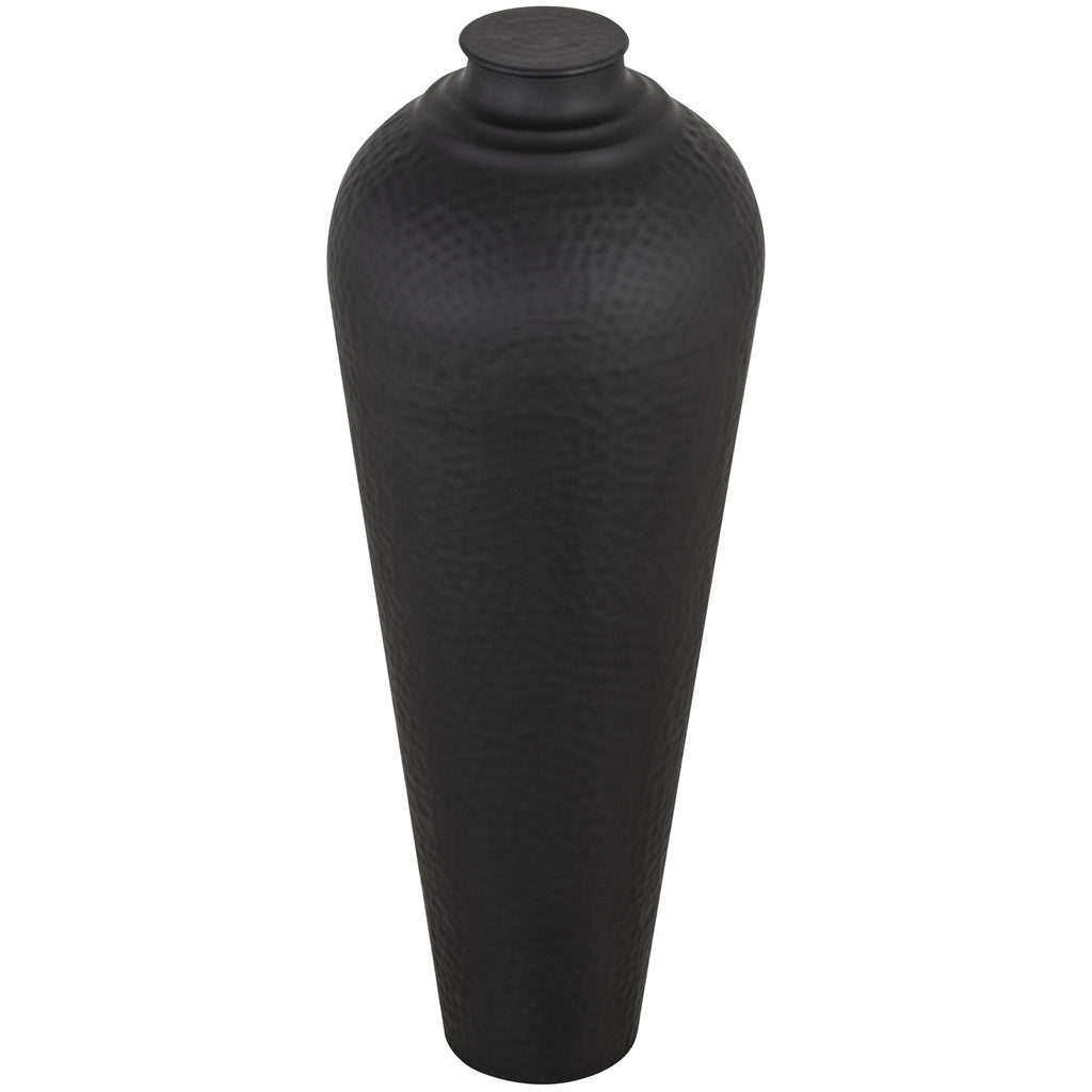 Matt Black Medium Hammered Vase With Lid 80 cm