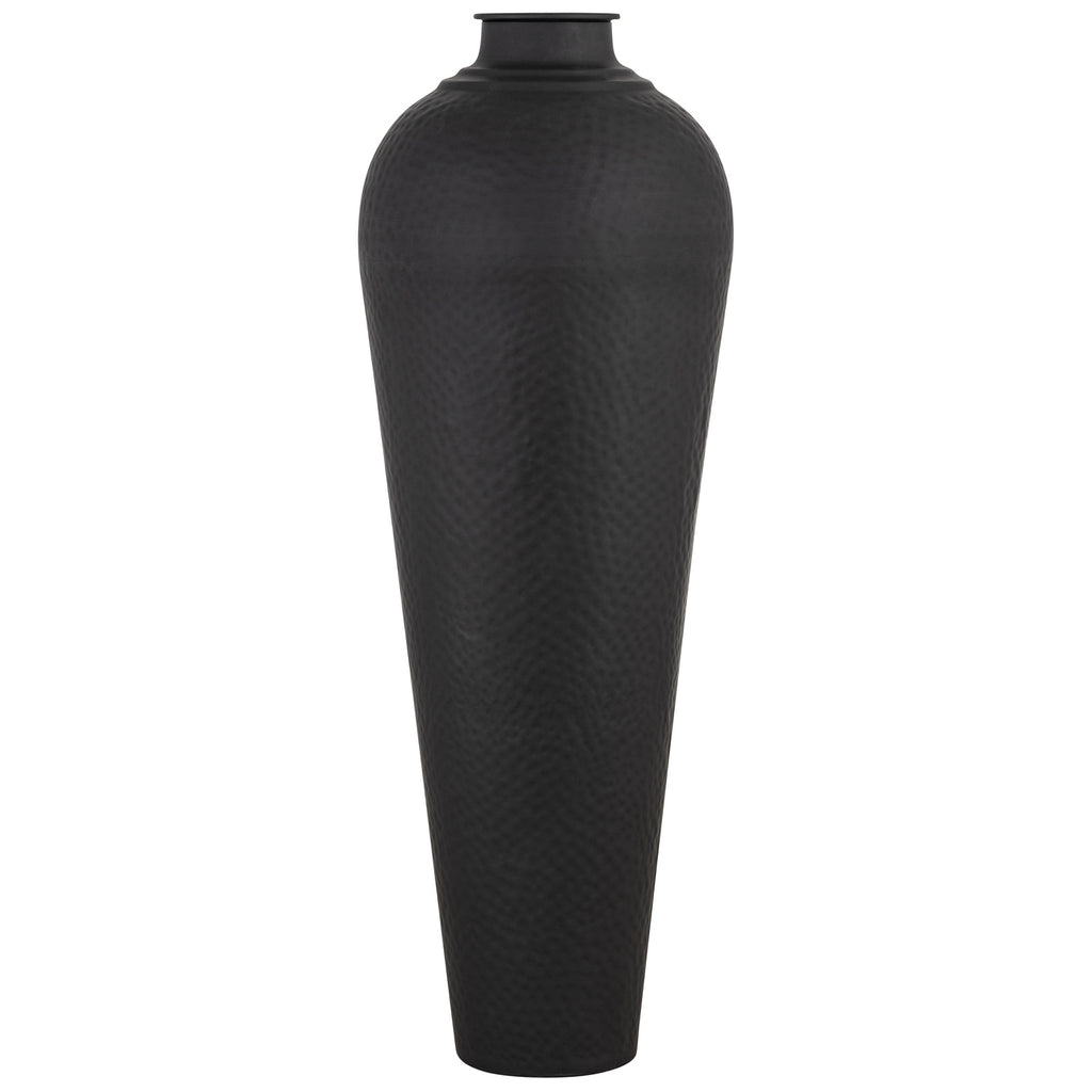 Matt Black Large Hammered Vase With Lid 103 cm