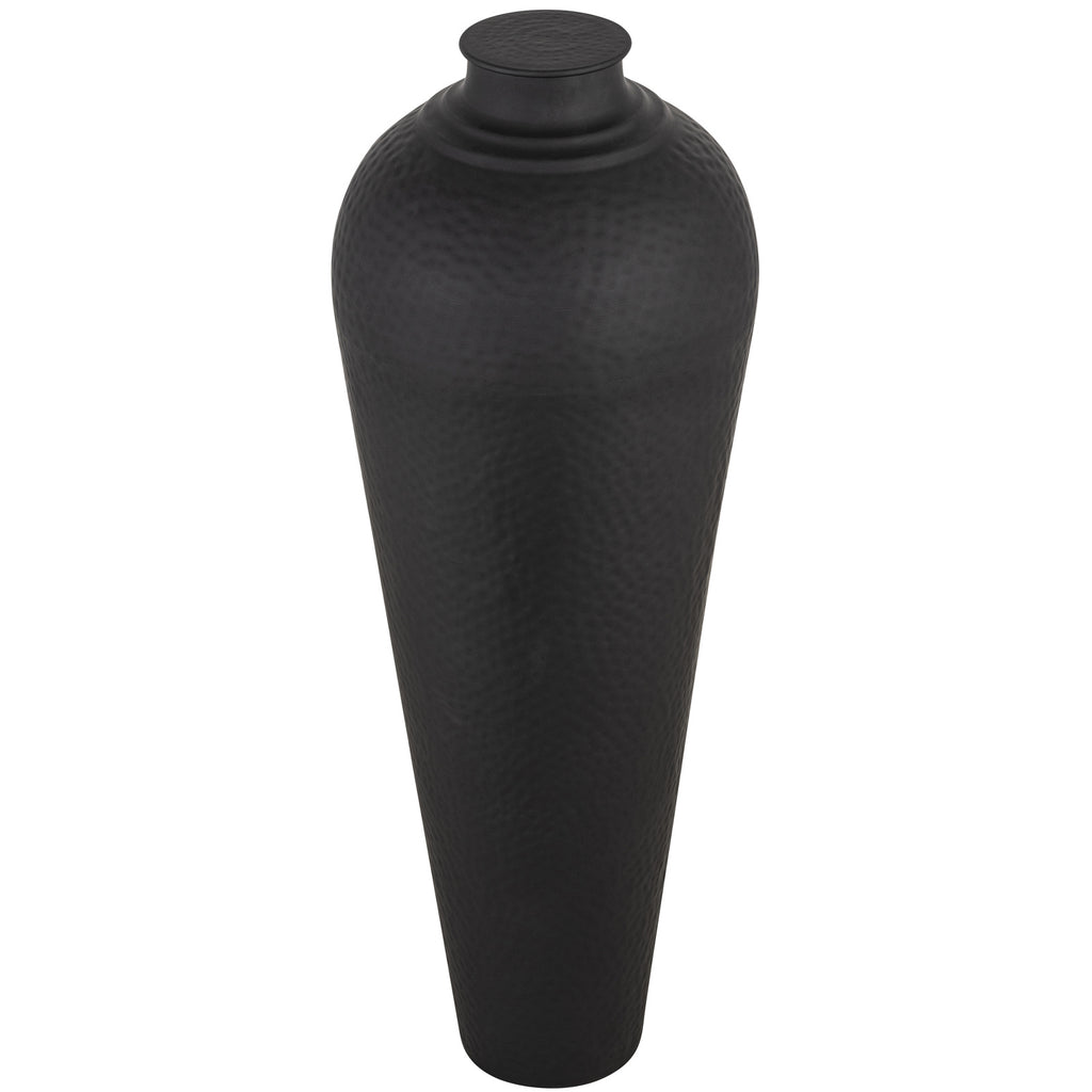 Matt Black Large Hammered Vase With Lid 103 cm