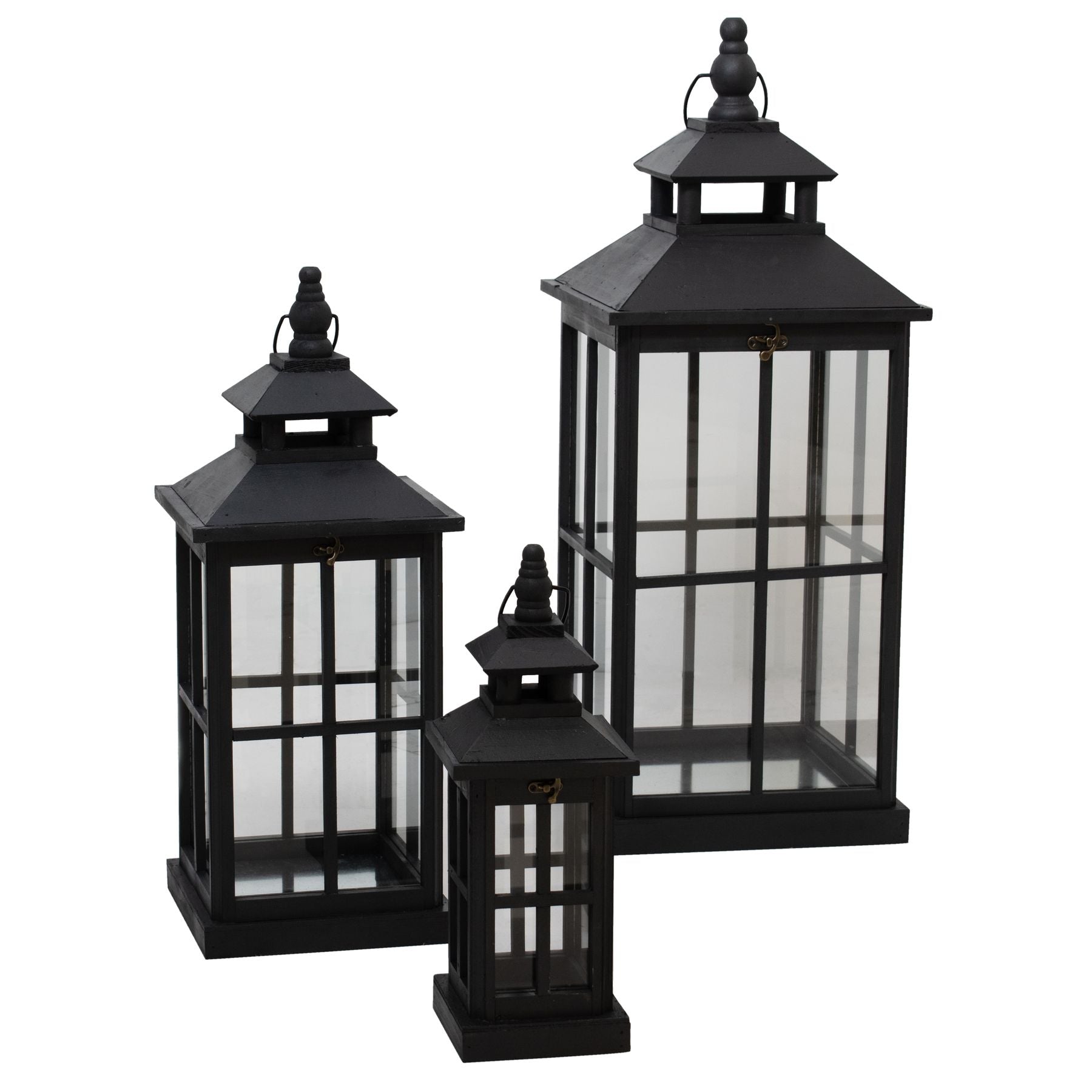 Noctis Set Of 3 Black Window Style Lanterns With Open Top
