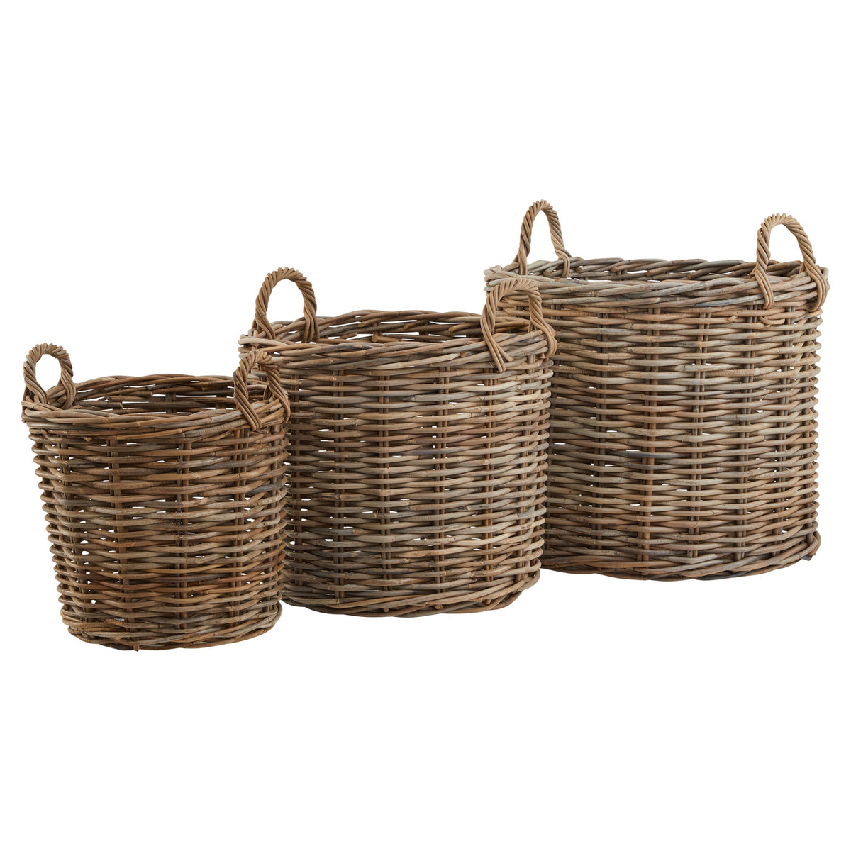 Set Of 3 Kubu Rattan Round Storage Baskets 70 cm