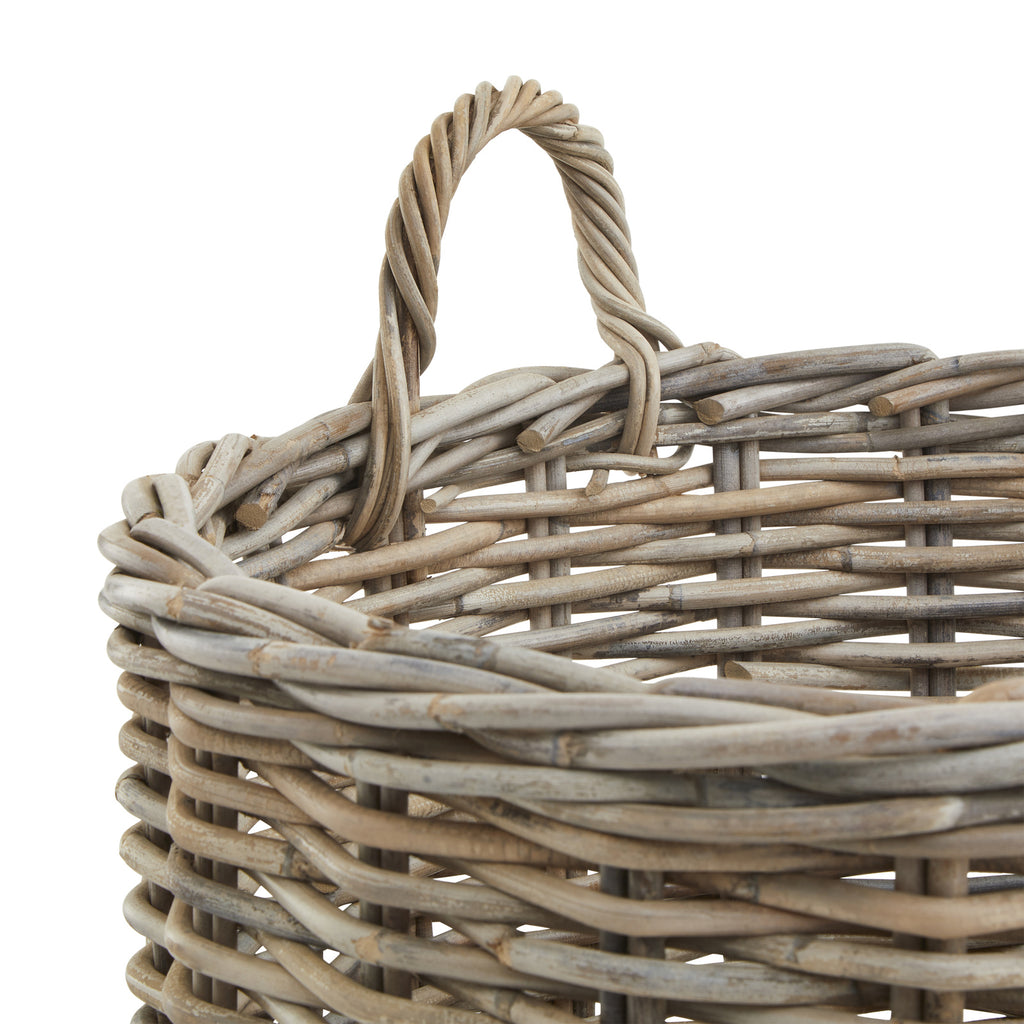 Set Of 3 Kubu Rattan Round Storage Baskets 70 cm