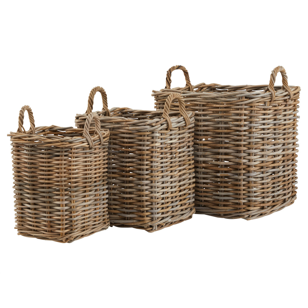 Set Of 3 Kubu Rattan Square Storage Baskets 52 cm