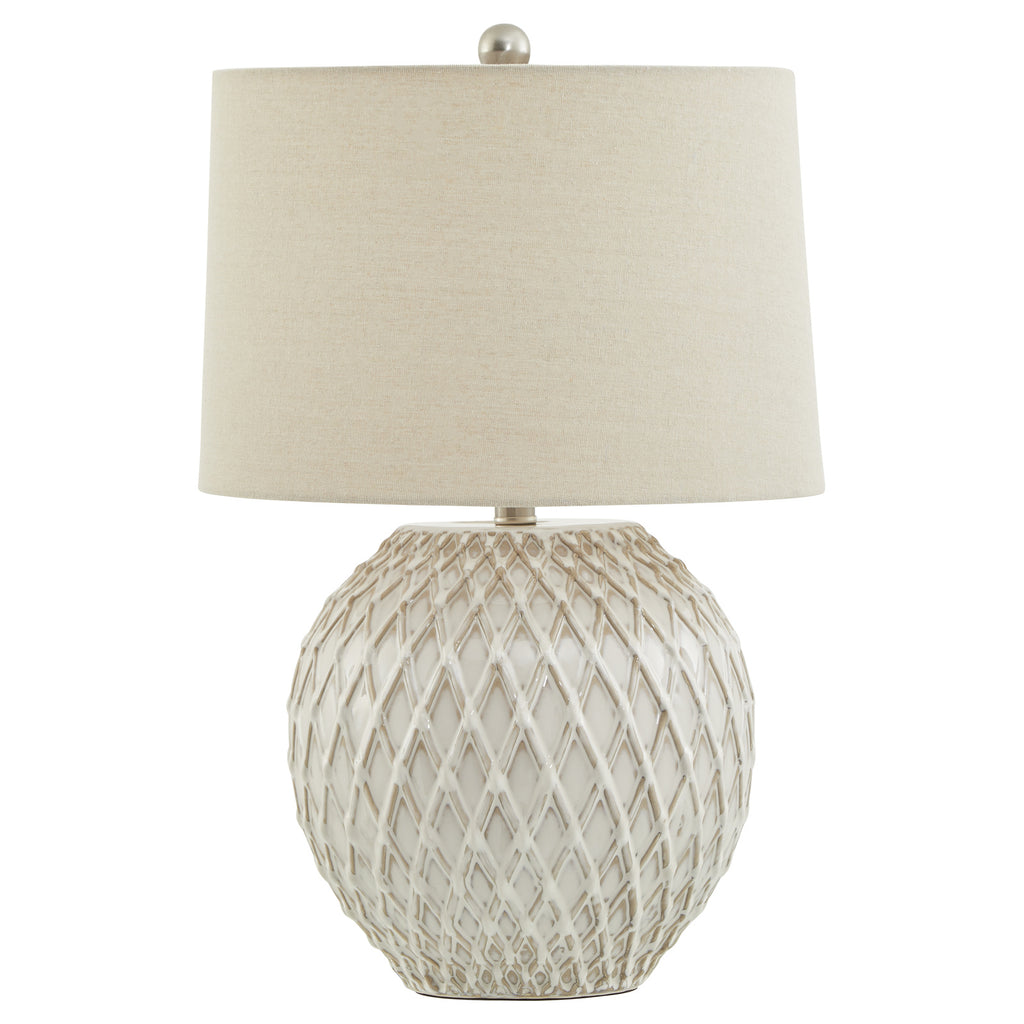 Lattice Ceramic Table Lamp With Linen Shade 58 cm