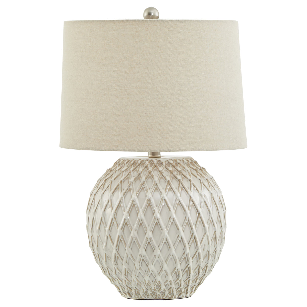 Lattice Ceramic Table Lamp With Linen Shade 58 cm