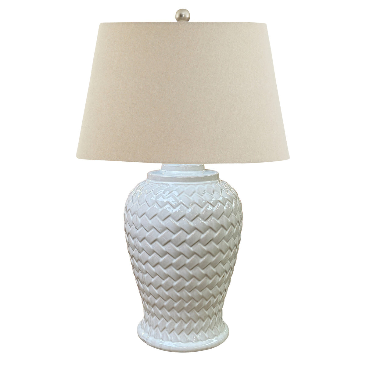 Woven Ceramic Table Lamp With Linen Shade 70 cm