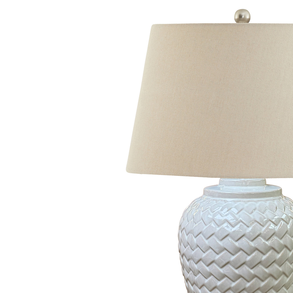 Woven Ceramic Table Lamp With Linen Shade 70 cm