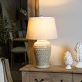Nova Woven Ceramic Table Lamp With Linen Shade 70cm