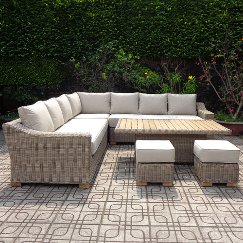 Capri Outdoor Large Corner Set With Riser Table + 2 Stools 277 cm